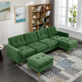 English Elm 110" L-Shape Convertible Sectional Sofa Couch With Movable Ottoman For Living Room, Apartment, Office, Green