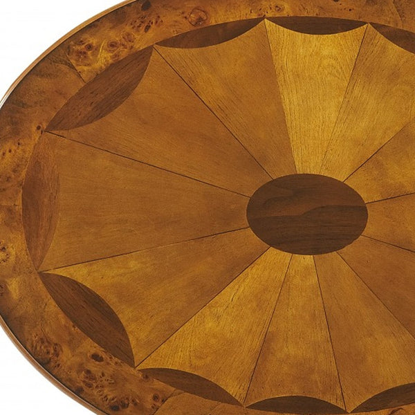 Homeroots 25" Brown Wood Oval Coffee Table With Drawer And Shelf   389903