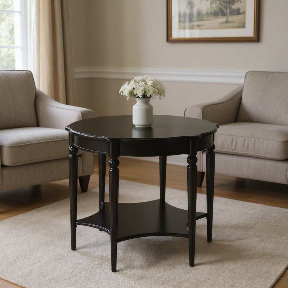 HomeRoots 28" Brown Wood Round Coffee Table with Stylish Shelf – Perfect for Modern & Traditional Spaces! 389908