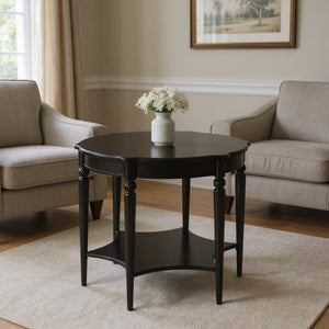 HomeRoots 28" Brown Wood Round Coffee Table with Stylish Shelf – Perfect for Modern & Traditional Spaces! 389908