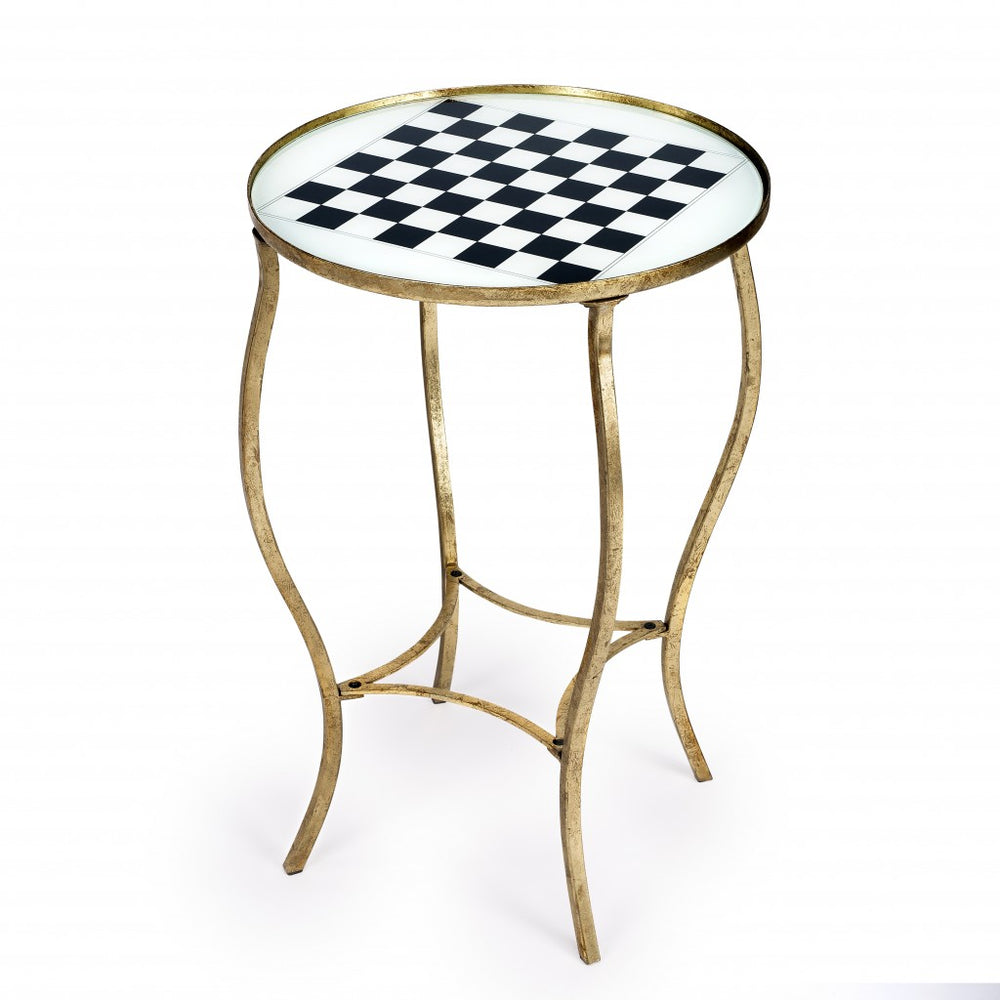 Homeroots Antique Gold Black And White Game Table   389931