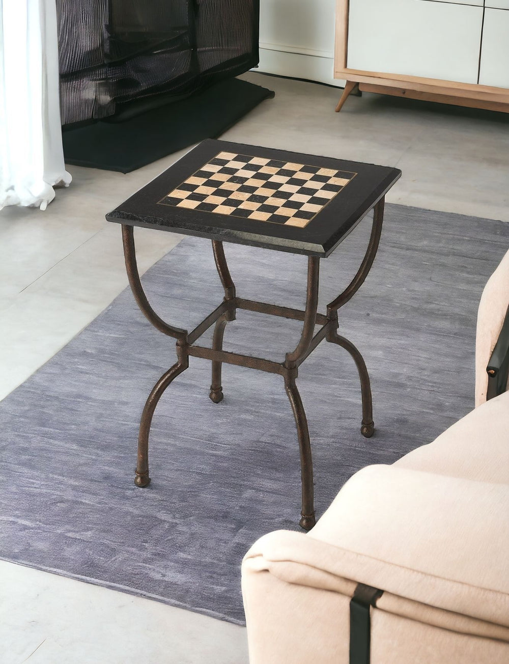 Homeroots Fossil Stone Square Game Table   389934
