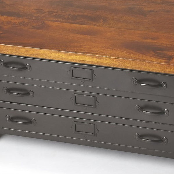 Homeroots 36" Brown And Gray Wood And Metal Square Coffee Table   389935