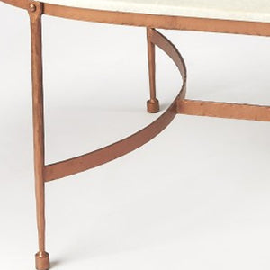 Homeroots 47" White And Copper Genuine Marble And Metal Oval Coffee Table   389937