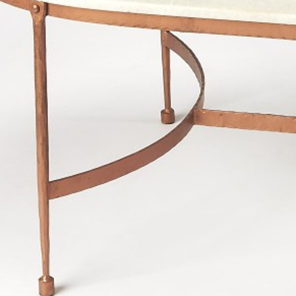 Homeroots 47" White And Copper Genuine Marble And Metal Oval Coffee Table   389937