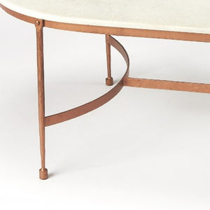 Homeroots 47" White And Copper Genuine Marble And Metal Oval Coffee Table   389937