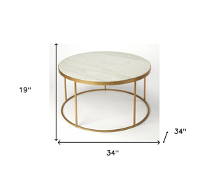 Homeroots 34" Multi-color And Off White Marble And Metal Round Coffee Table   389941