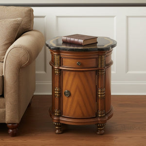 HomeRoots 20" Contemporary Free-Form Black Stone & Brown Wood Coffee Table with Drawer for Stylish Living Spaces 389943