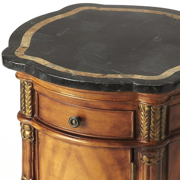 Homeroots 20" Brown And Black Stone Free Form Coffee Table With Drawer   389943