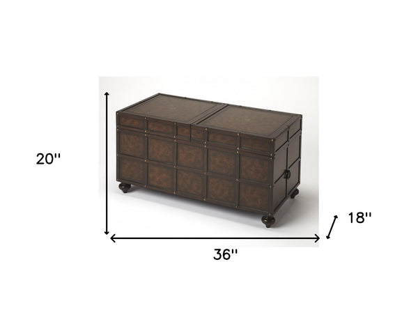 Homeroots 36" Brown Faux Leather And Wood Coffee Table   389947