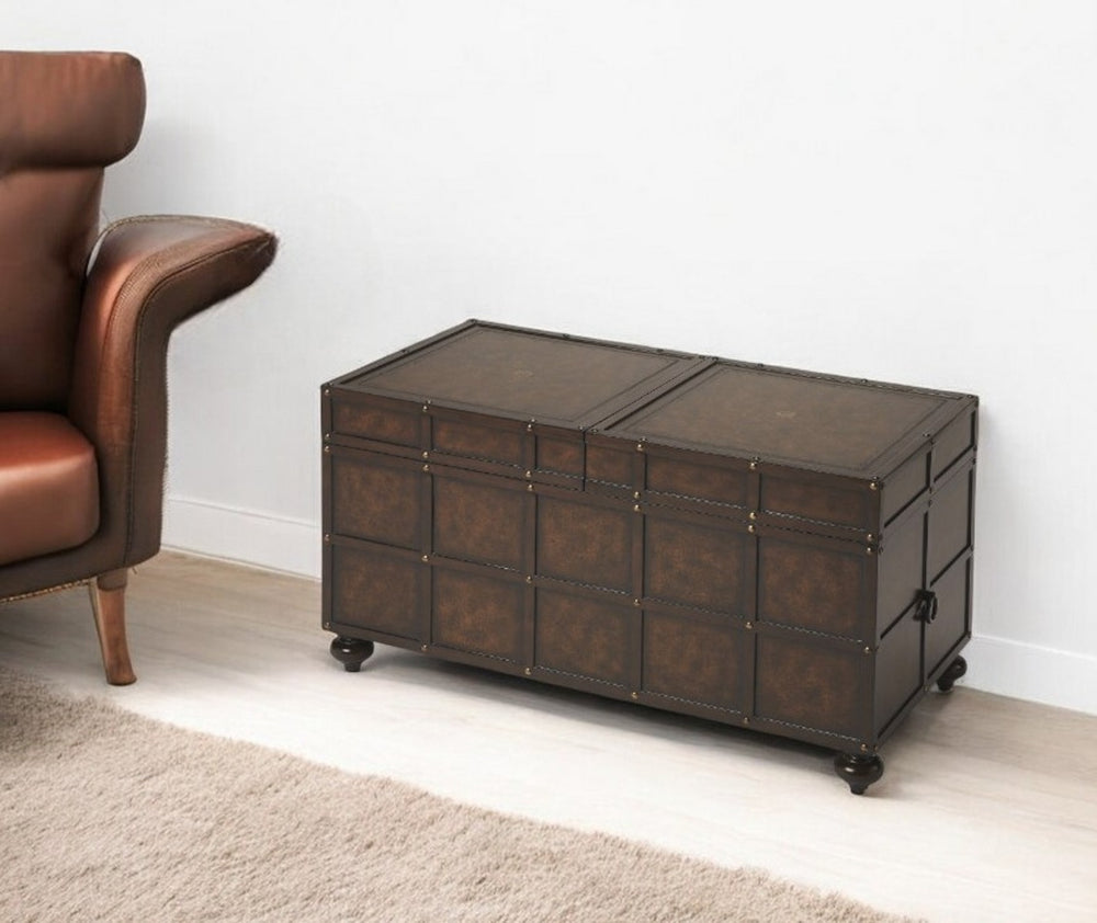 Homeroots 36" Brown Faux Leather And Wood Coffee Table   389947