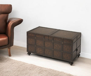 Homeroots 36" Brown Faux Leather And Wood Coffee Table   389947