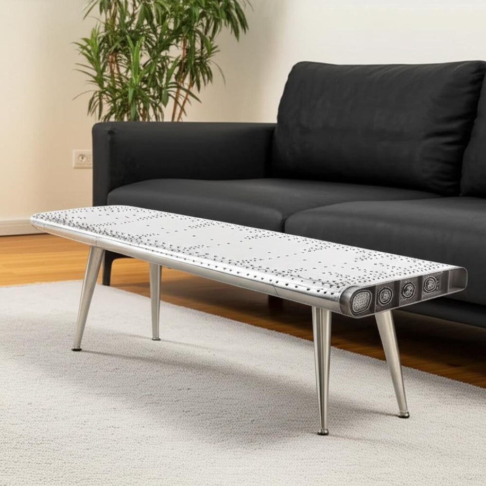 HomeRoots 60" Aviator-Inspired Silver Aluminum Coffee Table with Vintage Charm and Industrial Design Features 389949