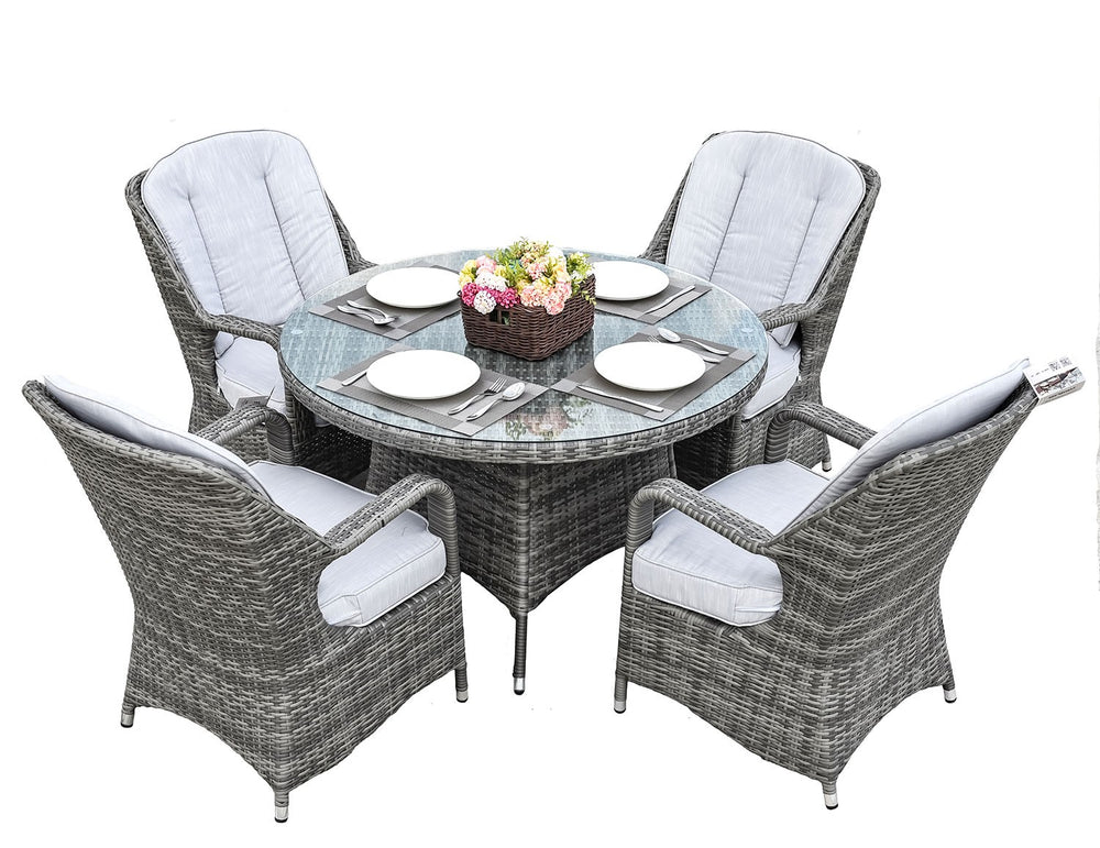 Homeroots Five Piece Gray Round Glass Dining Set  Wicker 389968