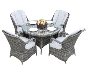 Homeroots Five Piece Gray Round Glass Dining Set  Wicker 389968