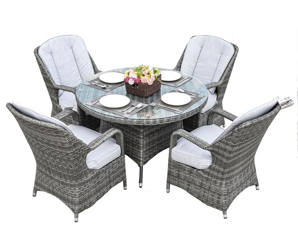 Homeroots Five Piece Gray Round Glass Dining Set  Wicker 389968