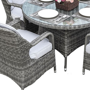 Homeroots Five Piece Gray Round Glass Dining Set  Wicker 389968