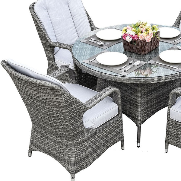 Homeroots Five Piece Gray Round Glass Dining Set  Wicker 389968