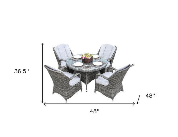 Homeroots Five Piece Gray Round Glass Dining Set  Wicker 389968