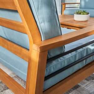 Homeroots Natural Wood Outdoor Armchair With Aqua Cushion  Wood 389976