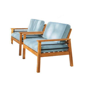 Homeroots Natural Wood Outdoor Armchair With Aqua Cushion  Wood 389976