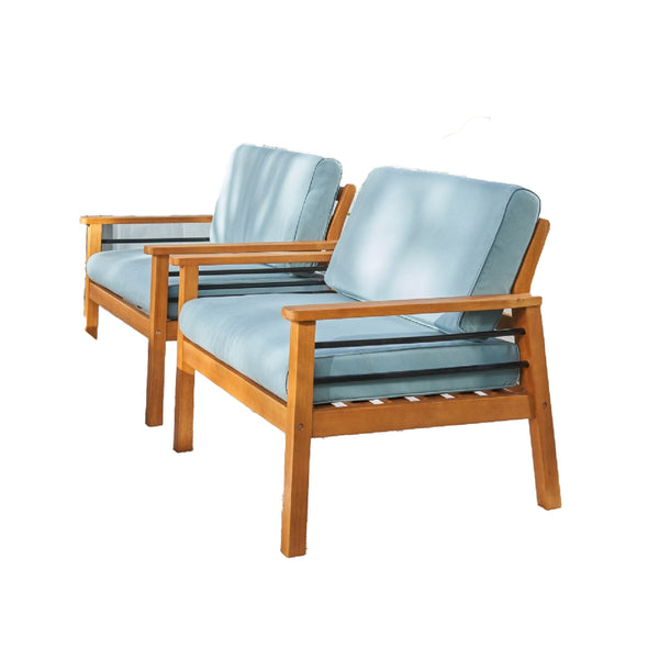 Homeroots Natural Wood Outdoor Armchair With Aqua Cushion  Wood 389976