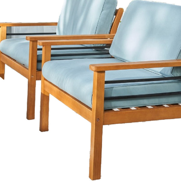 Homeroots Natural Wood Outdoor Armchair With Aqua Cushion  Wood 389976