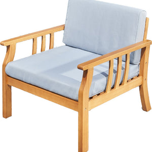 Homeroots 33" Natural Eucalyptus Slat Wood Outdoor Accent Chair With Aqua Cushion  Wood 389977