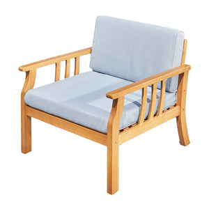 Homeroots 33" Natural Eucalyptus Slat Wood Outdoor Accent Chair With Aqua Cushion  Wood 389977