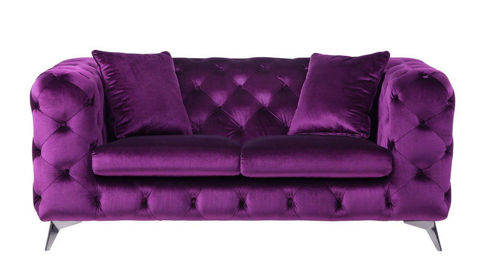 English Elm Atronia Purple Velvet Loveseat with Diamond Button Tufting, Pocket Coil Seats, Hardwood Frame, Chic Legs B2726P255741
