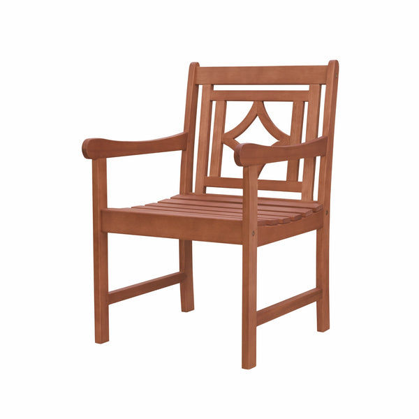 Homeroots 24" Brown Solid Wood Indoor Outdoor Arm Chair  Wood 389979