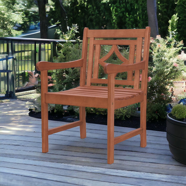 Homeroots 24" Brown Solid Wood Indoor Outdoor Arm Chair  Wood 389979