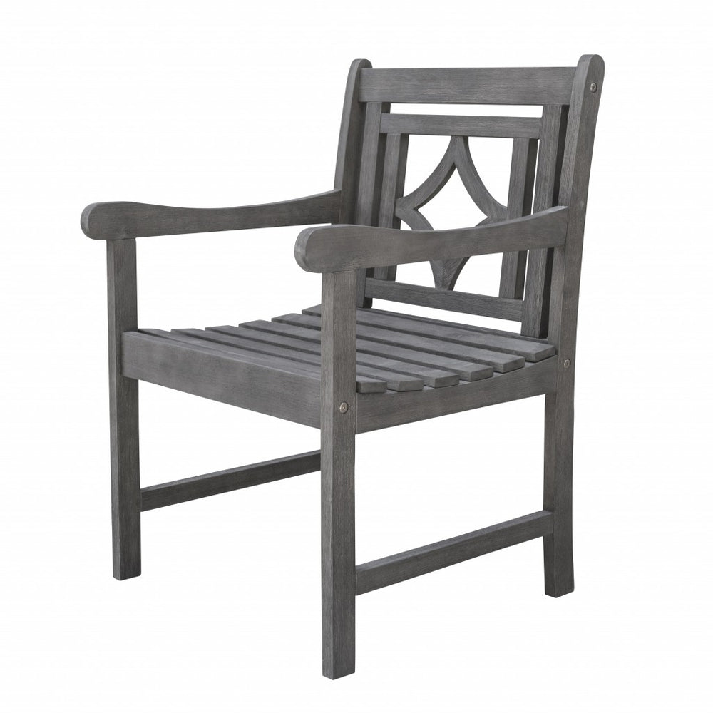 Homeroots 24" Gray Solid Wood Indoor Outdoor Arm Chair  Wood 389980