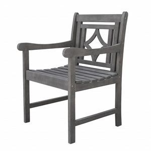 Homeroots 24" Gray Solid Wood Indoor Outdoor Arm Chair  Wood 389980
