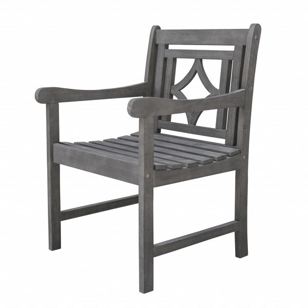 Homeroots 24" Gray Solid Wood Indoor Outdoor Arm Chair  Wood 389980