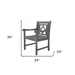 Homeroots 24" Gray Solid Wood Indoor Outdoor Arm Chair  Wood 389980