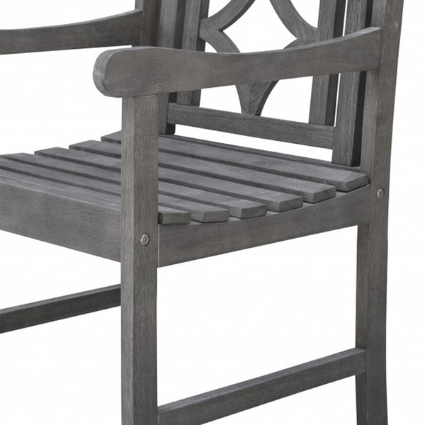 Homeroots 24" Gray Solid Wood Indoor Outdoor Arm Chair  Wood 389980