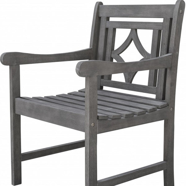 Homeroots 24" Gray Solid Wood Indoor Outdoor Arm Chair  Wood 389980