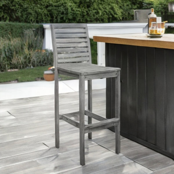 Homeroots 49" Gray Indoor Outdoor Bar Height Chair With Footrest   389986