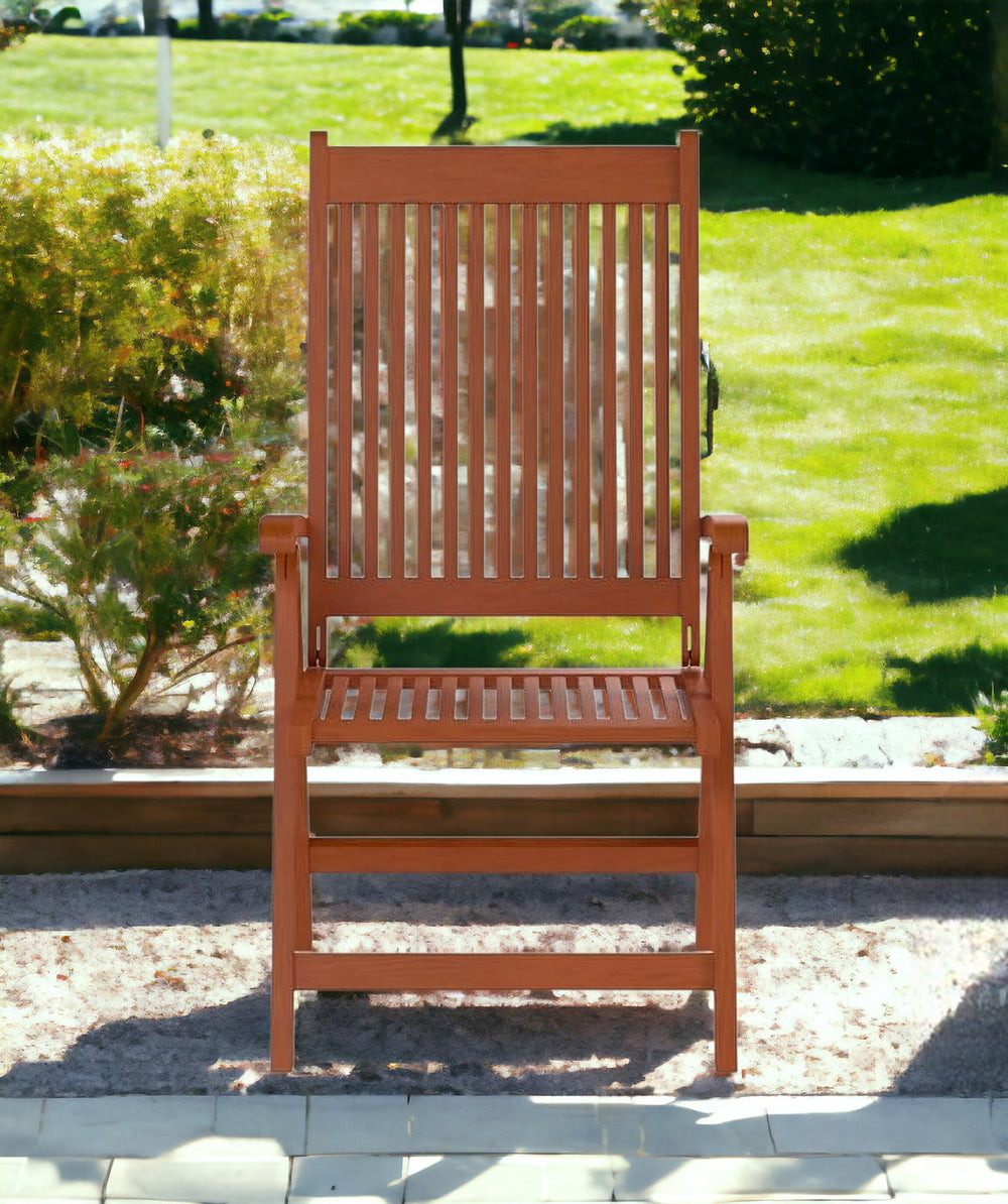 Homeroots 26" Mahogany Brown Solid Wood Indoor Outdoor Reclining Arm Chair  Wood 389989