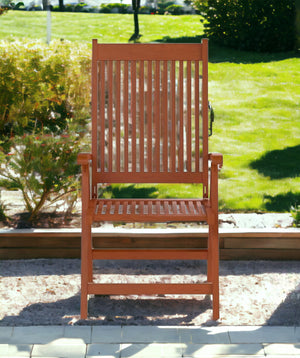 Homeroots 26" Mahogany Brown Solid Wood Indoor Outdoor Reclining Arm Chair  Wood 389989