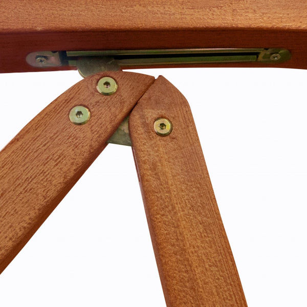 Homeroots 26" Mahogany Brown Solid Wood Indoor Outdoor Reclining Arm Chair  Wood 389989