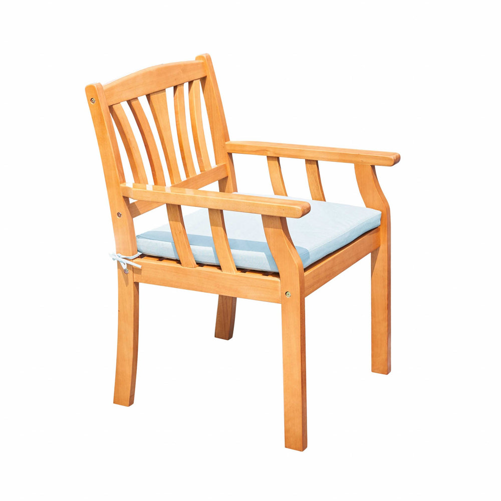 Homeroots 35" Natural Eucalyptus Slat Wood Outdoor Accent Chair With Aqua Cushion  Wood 389992