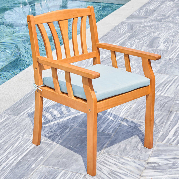 Homeroots 35" Natural Eucalyptus Slat Wood Outdoor Accent Chair With Aqua Cushion  Wood 389992