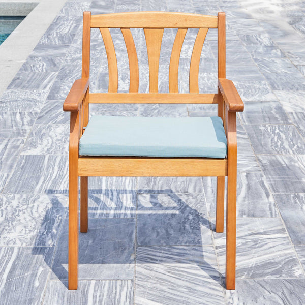 Homeroots 35" Natural Eucalyptus Slat Wood Outdoor Accent Chair With Aqua Cushion  Wood 389992