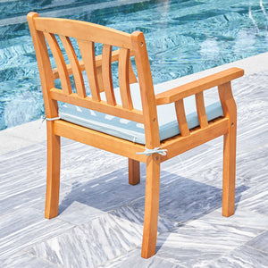 Homeroots 35" Natural Eucalyptus Slat Wood Outdoor Accent Chair With Aqua Cushion  Wood 389992
