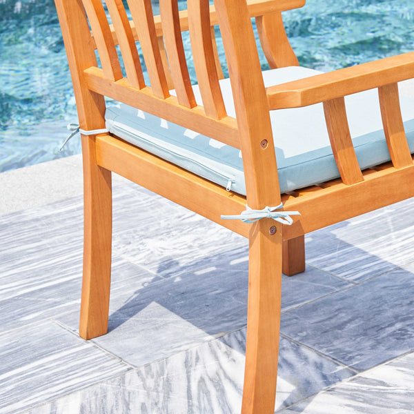 Homeroots 35" Natural Eucalyptus Slat Wood Outdoor Accent Chair With Aqua Cushion  Wood 389992