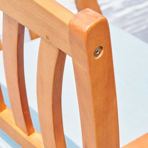 Homeroots 35" Natural Eucalyptus Slat Wood Outdoor Accent Chair With Aqua Cushion  Wood 389992