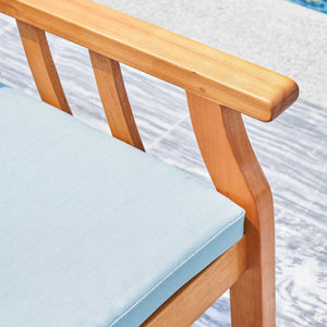 Homeroots 35" Natural Eucalyptus Slat Wood Outdoor Accent Chair With Aqua Cushion  Wood 389992