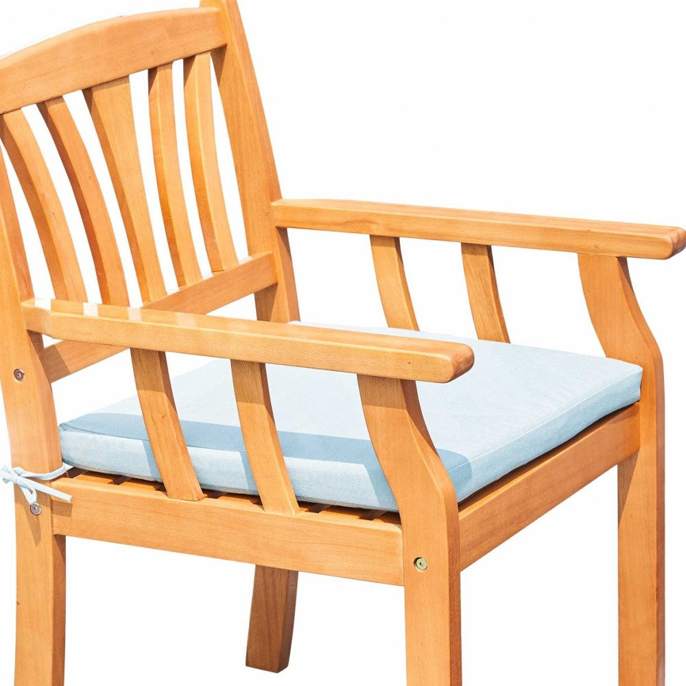 Homeroots 35" Natural Eucalyptus Slat Wood Outdoor Accent Chair With Aqua Cushion  Wood 389992